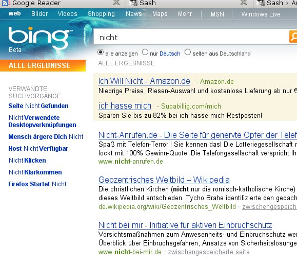 NICHT die richtigen Ergebnisse? Screenshot: bing.com